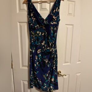 Blue multi-color print dress